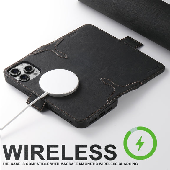 For iPhone 16 Pro Max SUTENI J07 Multifunctional Horizontal Flip Magsafe Leather Phone Case(Black)