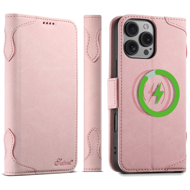 For iPhone 16 Pro Max SUTENI J07 Multifunctional Horizontal Flip Magsafe Leather Phone Case(Pink)