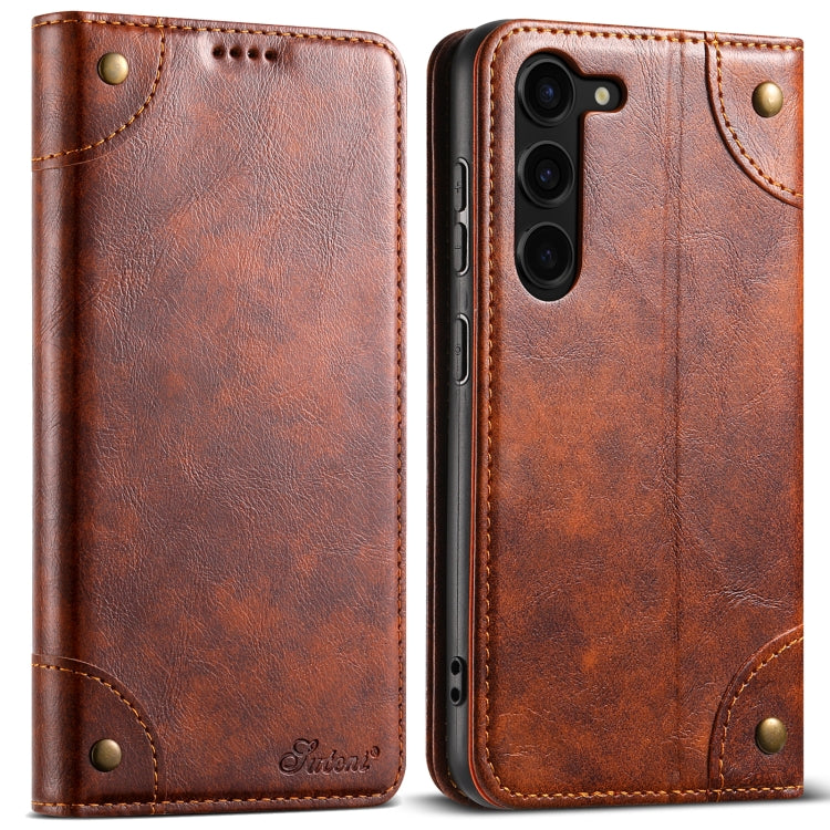 For Samsung Galaxy S24+ 5G Suteni Baroque Calf Texture Buckle Wallet Leather Phone Case(Khaki)