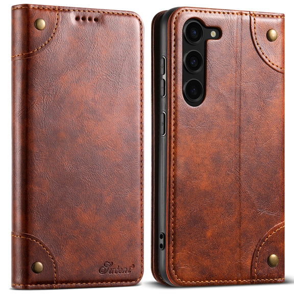 For Samsung Galaxy S24+ 5G Suteni Baroque Calf Texture Buckle Wallet Leather Phone Case(Khaki)