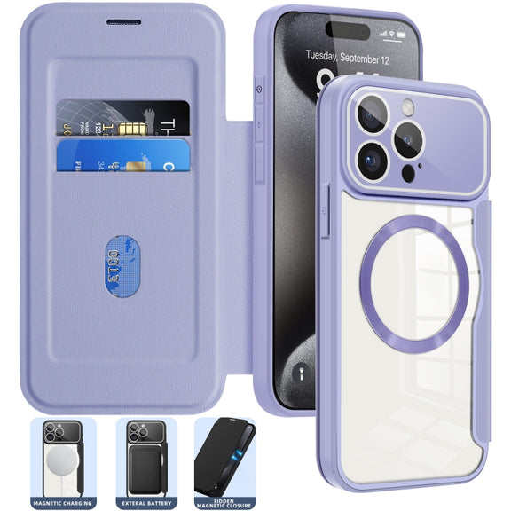 For iPhone 15 Colored Shield MagSafe Magnetic RFID Anti-theft Leather Phone Case(Black)