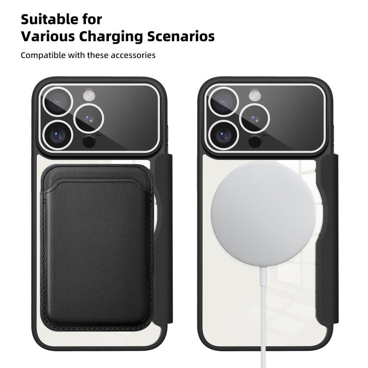 For iPhone 15 Colored Shield MagSafe Magnetic RFID Anti-theft Leather Phone Case(Black)