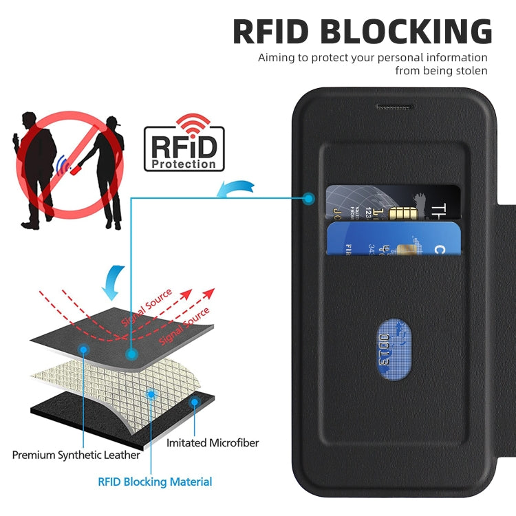 For iPhone 15 Colored Shield MagSafe Magnetic RFID Anti-theft Leather Phone Case(Black)