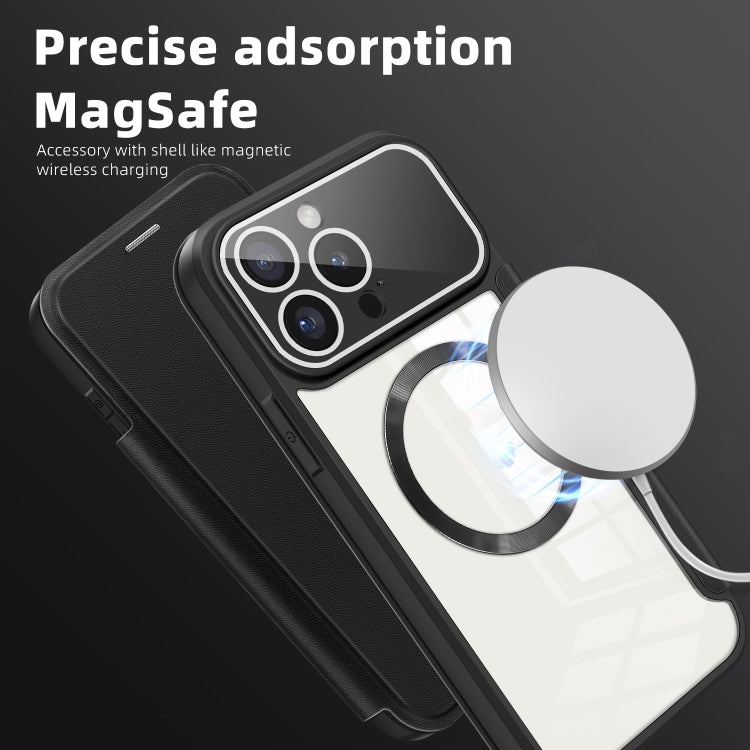 For iPhone 15 Colored Shield MagSafe Magnetic RFID Anti-theft Leather Phone Case(Black)