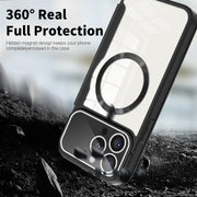 For iPhone 15 Colored Shield MagSafe Magnetic RFID Anti-theft Leather Phone Case(Black)