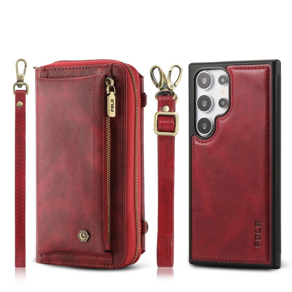 For Samsung Galaxy S24 Ultra 5G Crossbody Multi-functional Zipper Wallet Leather Phone Case(Red)