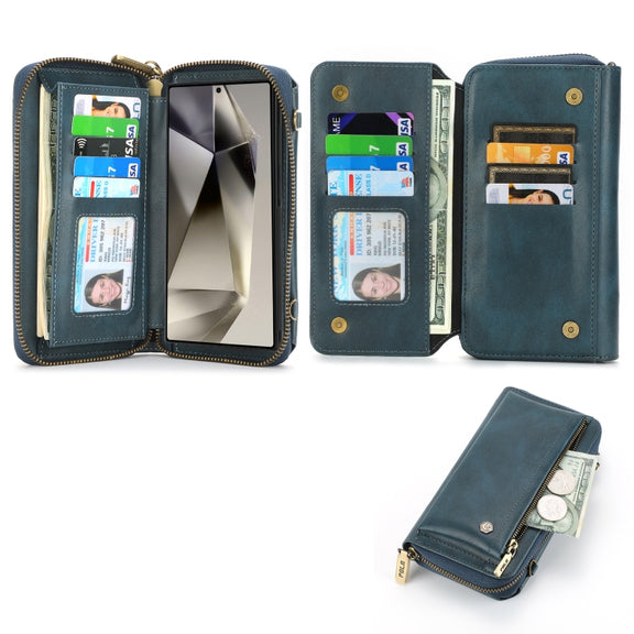 For Samsung Galaxy S24+ 5G Crossbody Multi-functional Zipper Wallet Leather Phone Case(Green)