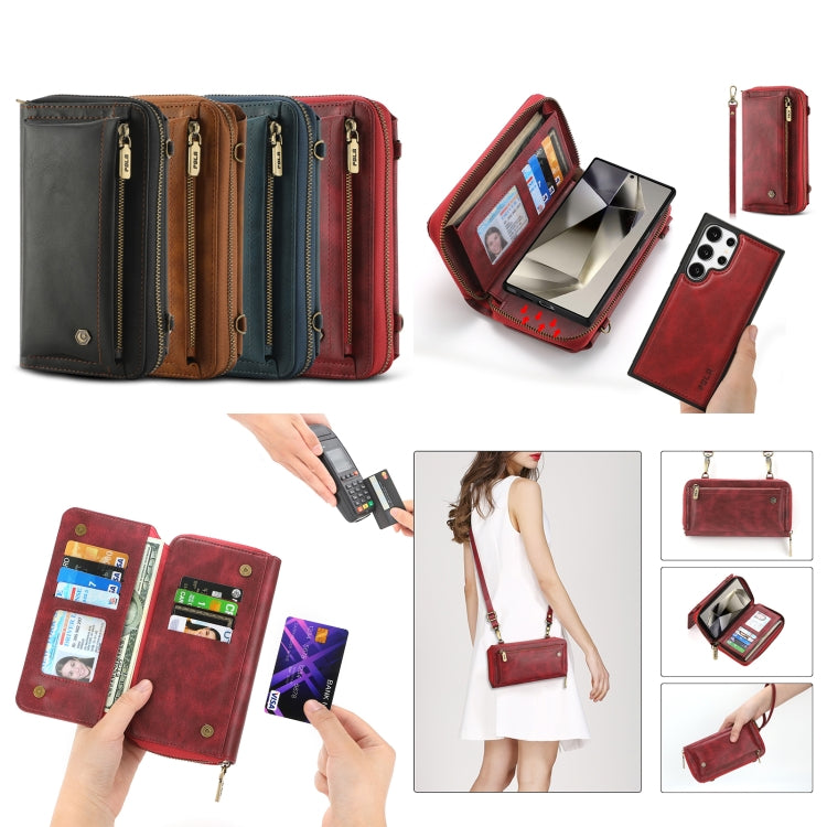 For Samsung Galaxy S24+ 5G Crossbody Multi-functional Zipper Wallet Leather Phone Case(Green)