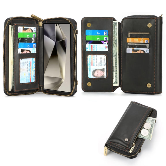 For Samsung Galaxy S24+ 5G Crossbody Multi-functional Zipper Wallet Leather Phone Case(Black)