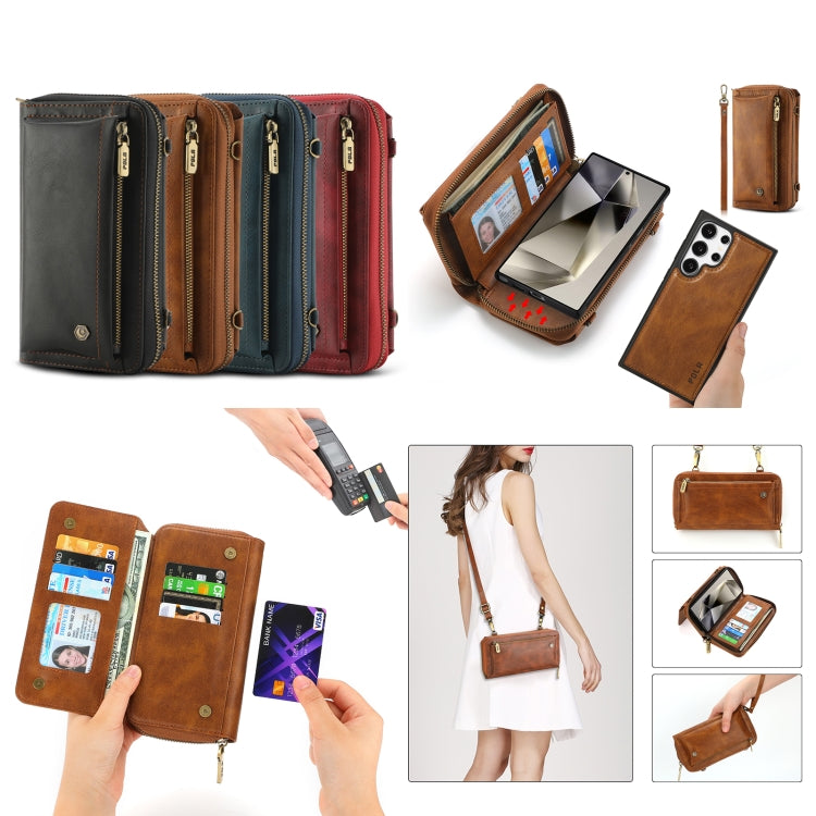 For Samsung Galaxy S24+ 5G Crossbody Multi-functional Zipper Wallet Leather Phone Case(Black)