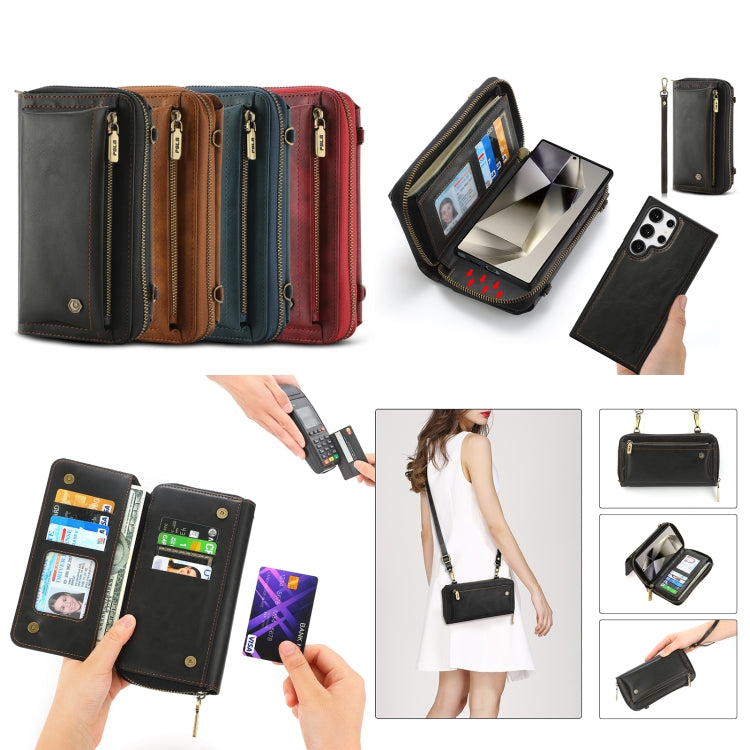 For Samsung Galaxy S24 5G Crossbody Multi-functional Zipper Wallet Leather Phone Case(Green)