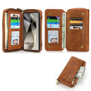 For Samsung Galaxy S24 5G Crossbody Multi-functional Zipper Wallet Leather Phone Case(Brown)