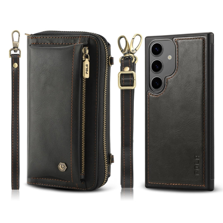 For Samsung Galaxy S24 5G Crossbody Multi-functional Zipper Wallet Leather Phone Case(Black)