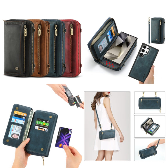 For Samsung Galaxy S24 5G Crossbody Multi-functional Zipper Wallet Leather Phone Case(Red)