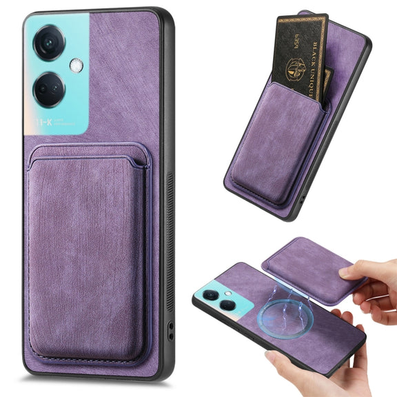 For OPPO K11 5G Retro Leather Card Bag Magnetic Phone Case(Purple)