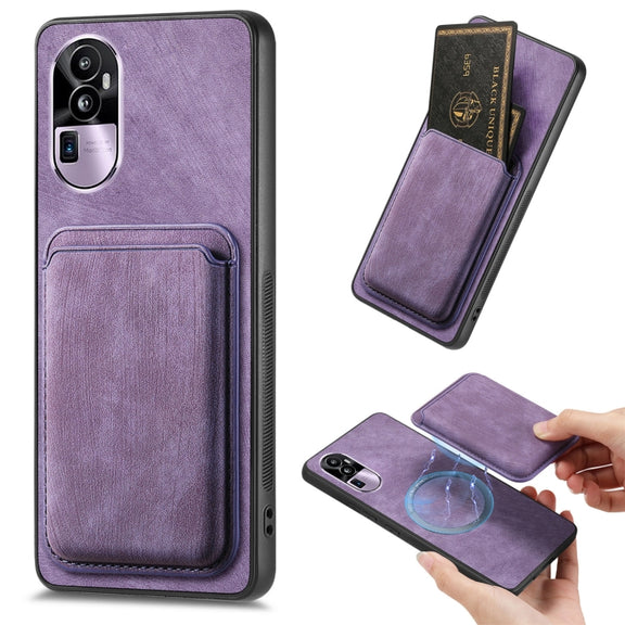 For OPPO Reno10 Pro+ Retro Leather Card Bag Magnetic Phone Case(Purple)