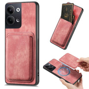 For OPPO Reno9 5G Retro Leather Card Bag Magnetic Phone Case(Pink)