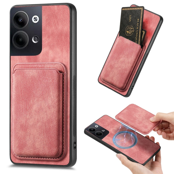 For OPPO Reno9 5G Retro Leather Card Bag Magnetic Phone Case(Pink)