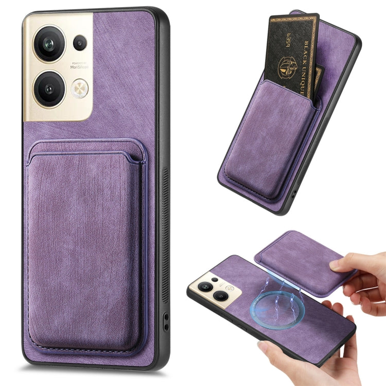 For OPPO Reno9 Pro+ 5G Retro Leather Card Bag Magnetic Phone Case(Purple)