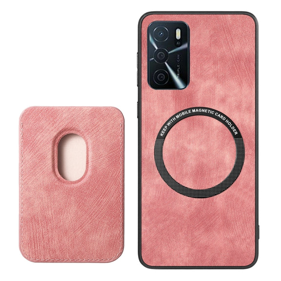 For OPPO A17K Retro Leather Card Bag Magnetic Phone Case(Pink)
