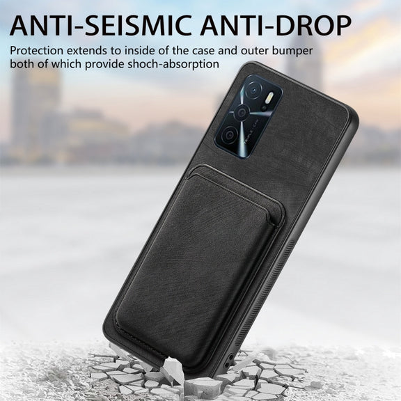 For OPPO A17 Retro Leather Card Bag Magnetic Phone Case(Black)