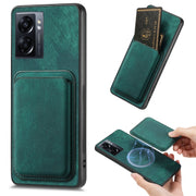 For OPPO A57 5G Retro Leather Card Bag Magnetic Phone Case(Green)