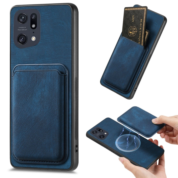 For OPPO Find X5 Pro Retro Leather Card Bag Magnetic Phone Case(Blue)