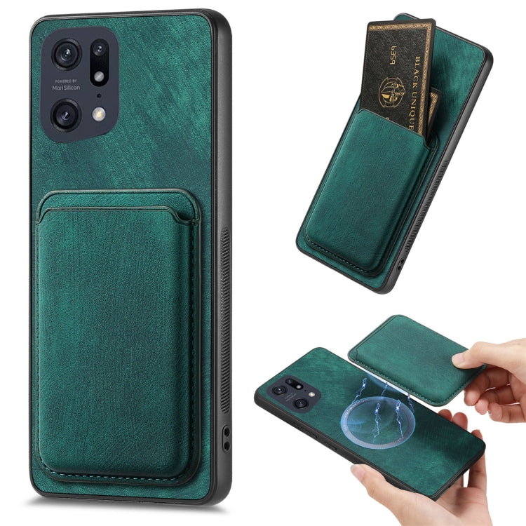 For OPPO Find X5 Pro Retro Leather Card Bag Magnetic Phone Case(Green)