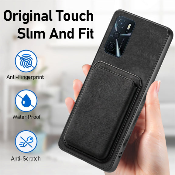 For OPPO Reno7 Pro 5G Retro Leather Card Bag Magnetic Phone Case(Black)