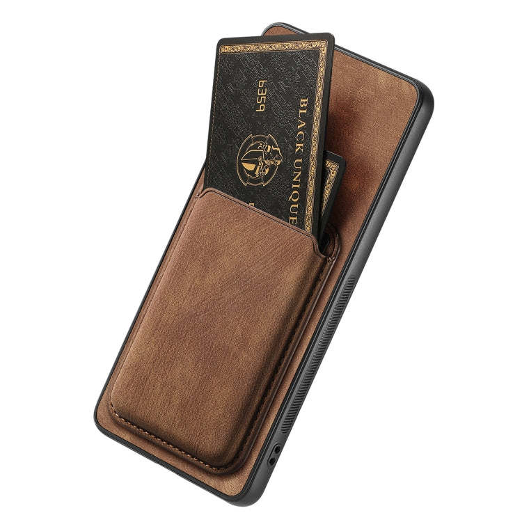 For OPPO Reno7 5G Retro Leather Card Bag Magnetic Phone Case(Brown)