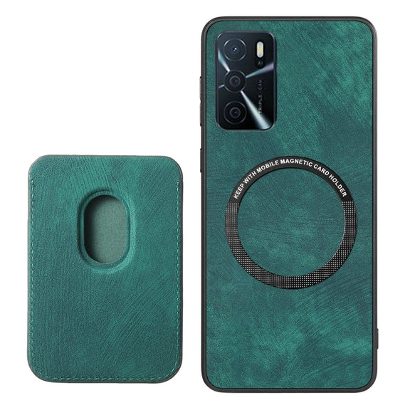 For OPPO Reno7 5G Retro Leather Card Bag Magnetic Phone Case(Green)