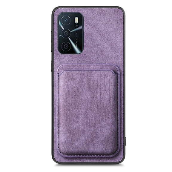 For OPPO Reno7 5G Retro Leather Card Bag Magnetic Phone Case(Purple)