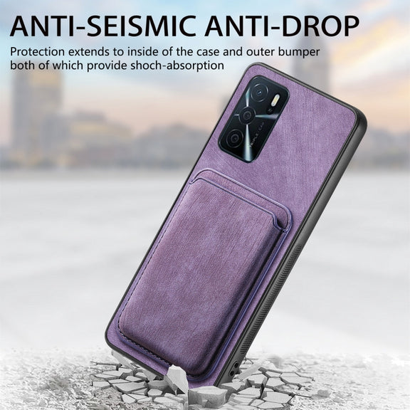 For OPPO Reno7 5G Retro Leather Card Bag Magnetic Phone Case(Purple)