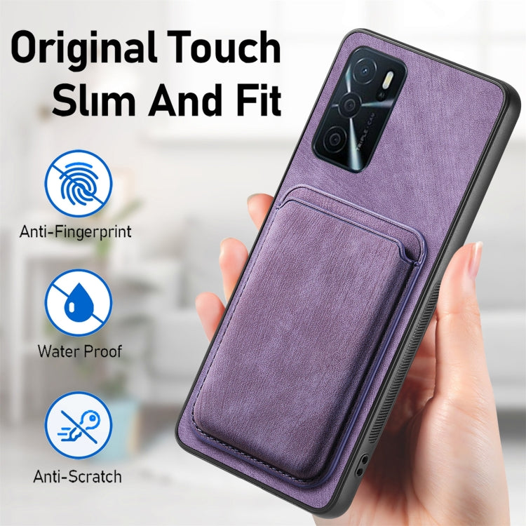 For OPPO Reno7 5G Retro Leather Card Bag Magnetic Phone Case(Purple)