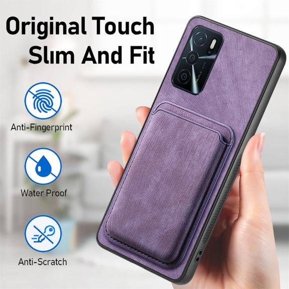 For OPPO Reno7 5G Retro Leather Card Bag Magnetic Phone Case(Purple)