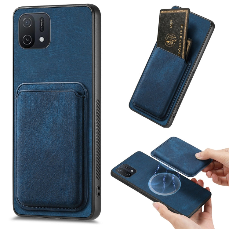 For OPPO A16K Retro Leather Card Bag Magnetic Phone Case(Blue)