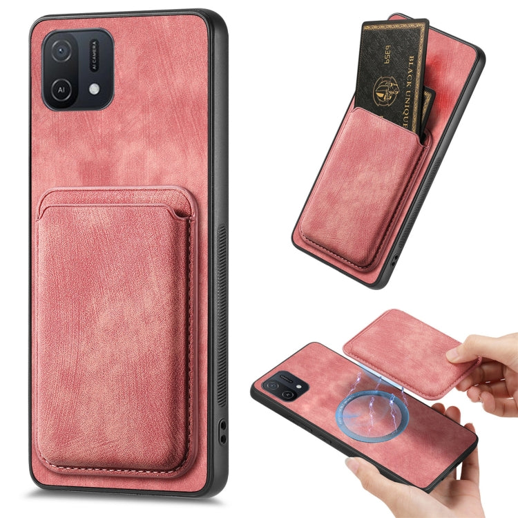 For OPPO A16K Retro Leather Card Bag Magnetic Phone Case(Pink)