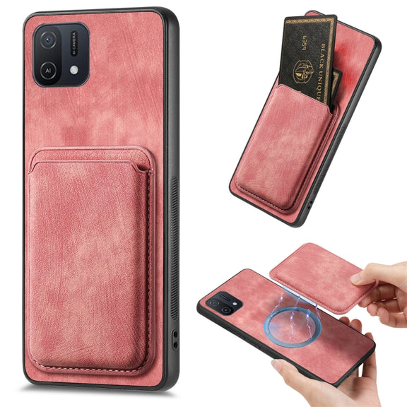 For OPPO A16K Retro Leather Card Bag Magnetic Phone Case(Pink)