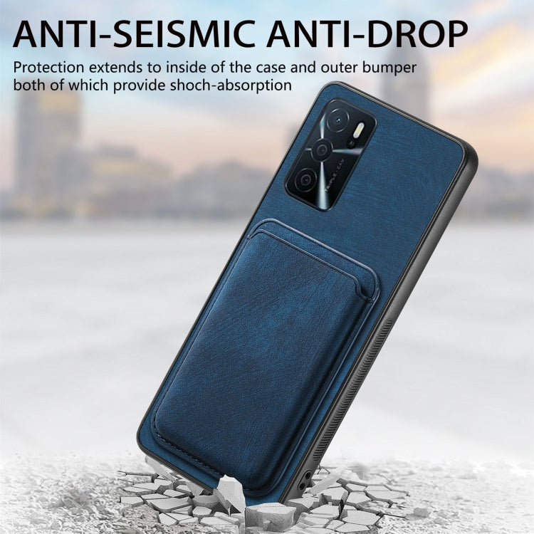 For OPPO A16 Retro Leather Card Bag Magnetic Phone Case(Blue)