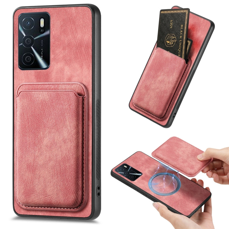 For OPPO A16 Retro Leather Card Bag Magnetic Phone Case(Pink)