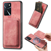 For OPPO A16 Retro Leather Card Bag Magnetic Phone Case(Pink)