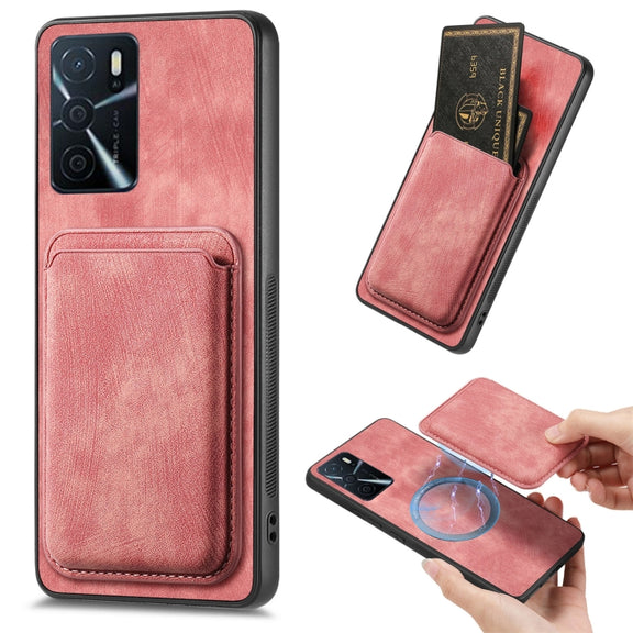 For OPPO A16 Retro Leather Card Bag Magnetic Phone Case(Pink)