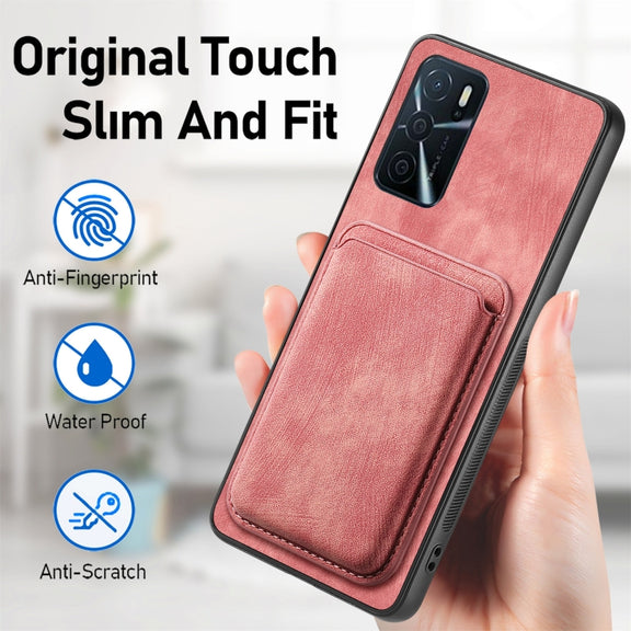 For OPPO A16 Retro Leather Card Bag Magnetic Phone Case(Pink)
