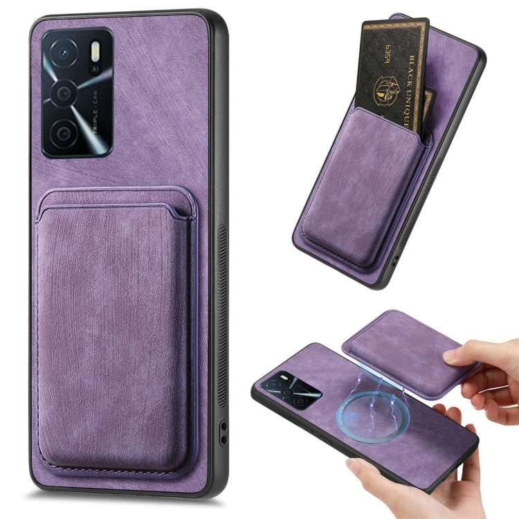 For OPPO A16 Retro Leather Card Bag Magnetic Phone Case(Purple)