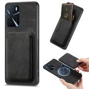 For OPPO A16 Retro Leather Card Bag Magnetic Phone Case(Black)