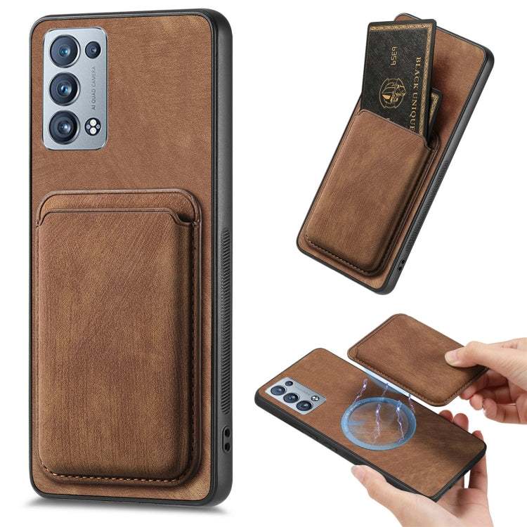 For OPPO Reno6 Pro+ Retro Leather Card Bag Magnetic Phone Case(Brown)