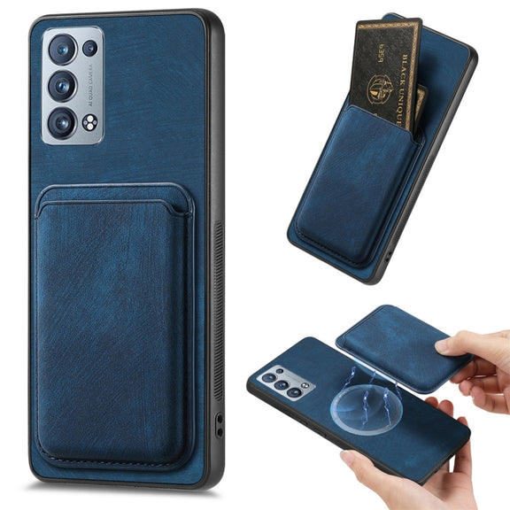 For OPPO Reno6 Pro+ Retro Leather Card Bag Magnetic Phone Case(Blue)
