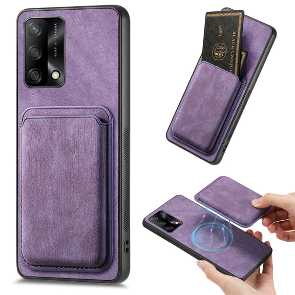 For OPPO F19 Retro Leather Card Bag Magnetic Phone Case(Purple)