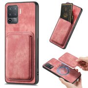 For OPPO F19 Pro Retro Leather Card Bag Magnetic Phone Case(Pink)