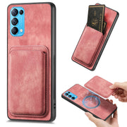 For OPPO Reno5 5G Retro Leather Card Bag Magnetic Phone Case(Pink)